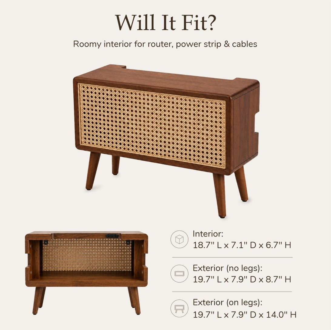 Will it fit? KAKURE dimensions: exterior 19.7 by 7.9 by 8.7 inches, 14 inches tall on legs, interior 18.7 by 7.1 by 6.7 inches